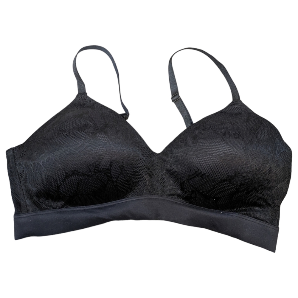 All Worthy by Hunter McGrady Black Brushed Micro Lace Bralette. Large